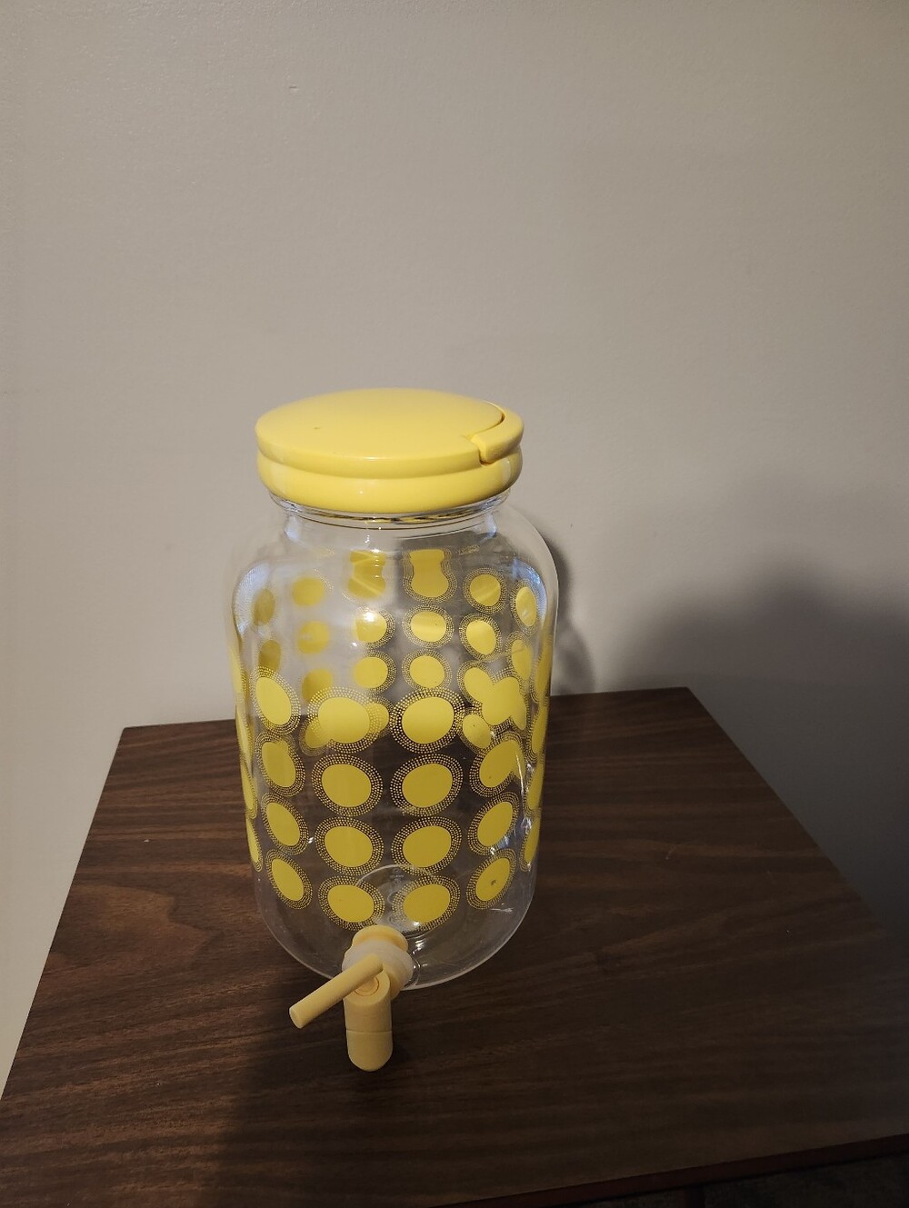 Yellow Polka Dot Plastic Beverage Dispenser with Spigot